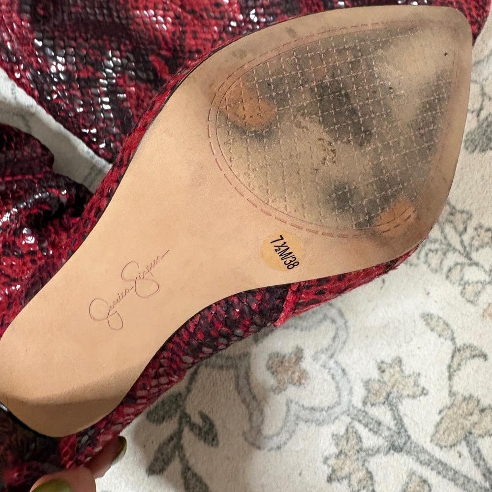 Jessica Simpson Red Snakeskin Over The Knee Slouch Stiletto Boots 7.5M 38 - Picture 3 of 10